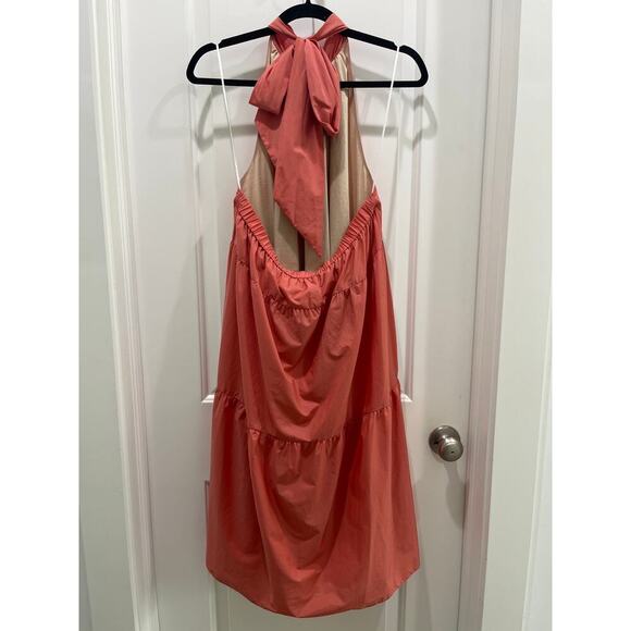 NWT Theory Tiered Halter Neck Mini Dress in Pink Coral Sz L - Picture 4 of 9